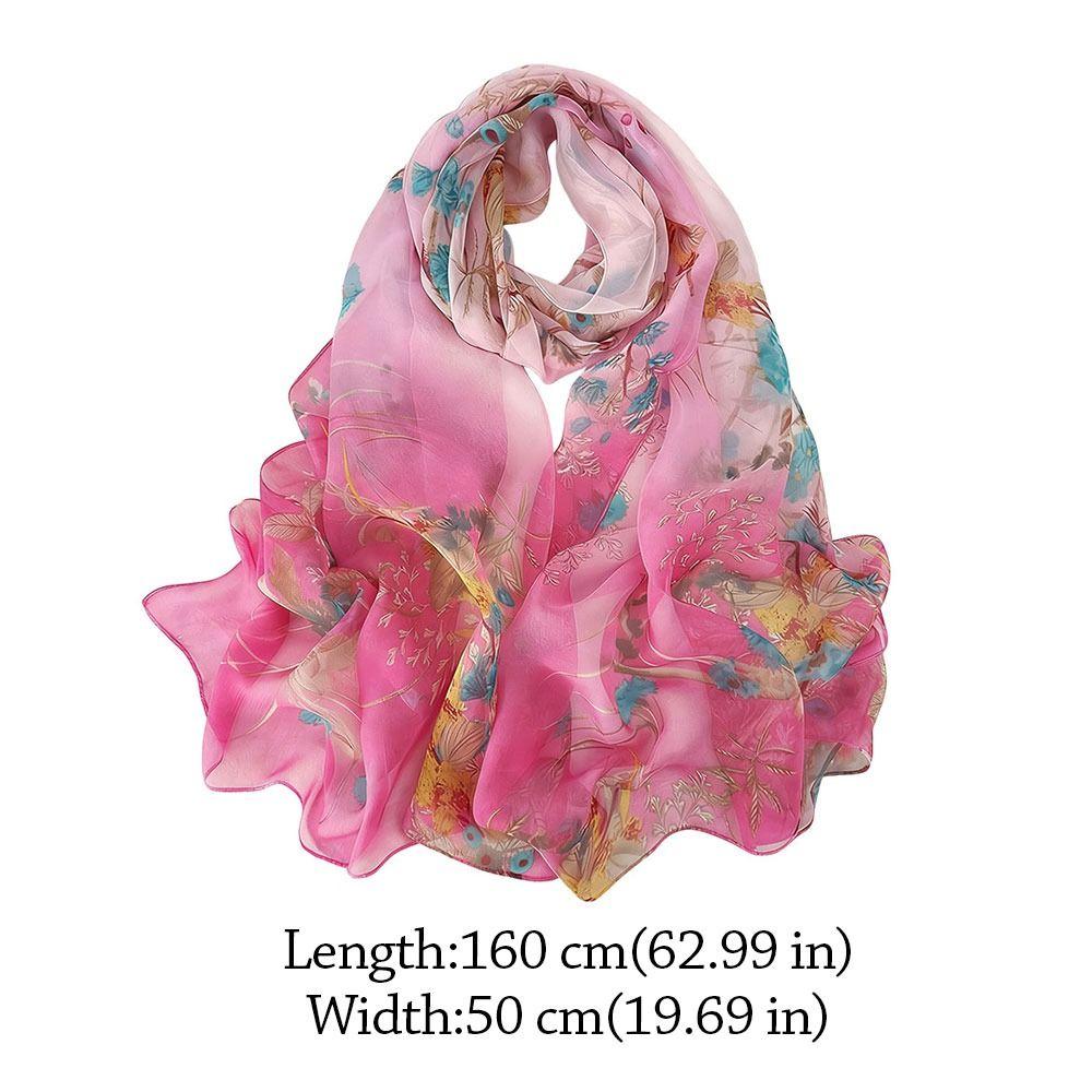 Summer Embroidered Silk Scarf Sun-Resistant Smooth Long Wraps Breathable Chiffon Bandana for Women