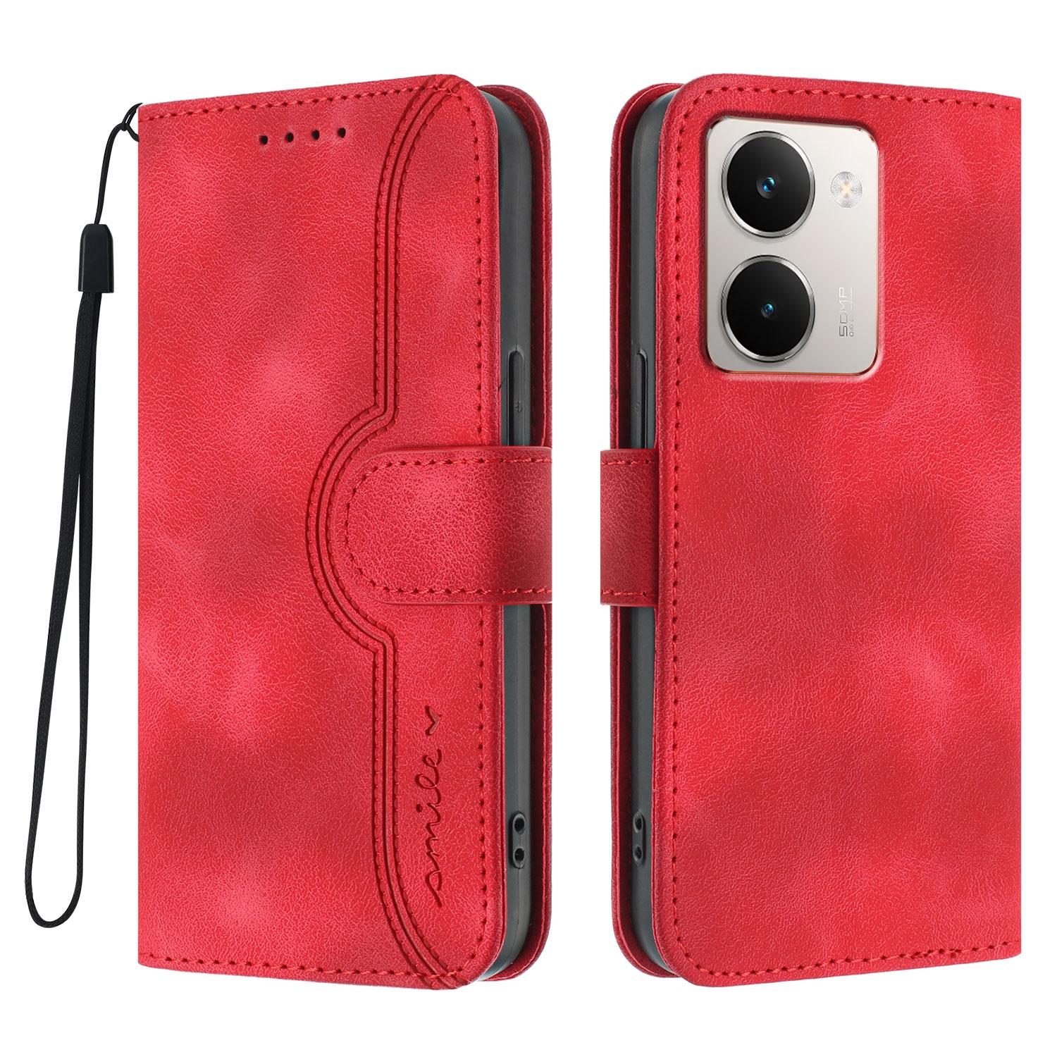 

For Realme P3 Ultra 5G Leather Case Wallet Stand Smile Imprinted Phone Cover with Strap Red