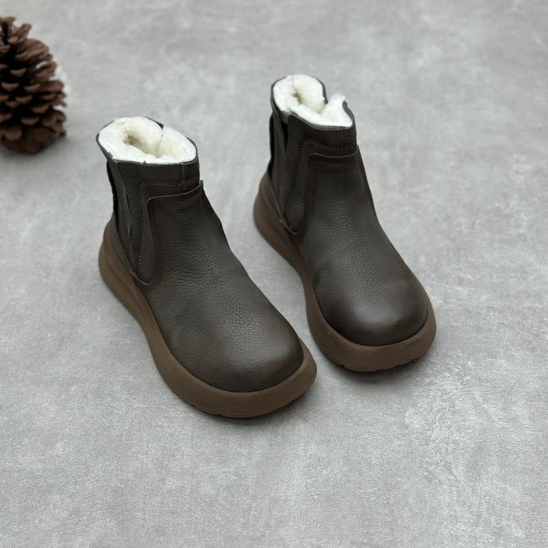 Women Snow Boots Fur Wool Plush Warm Zipper Genuine Leather Shoes Boots Winter Ankle Ladies Boots Handmade Women Snow Boots