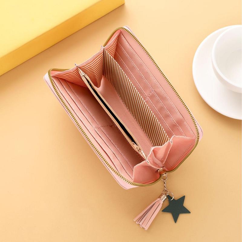 New Long Women Wallet With Heart-Shaped Korean Style Tassel Embroidery Card Holder For Women