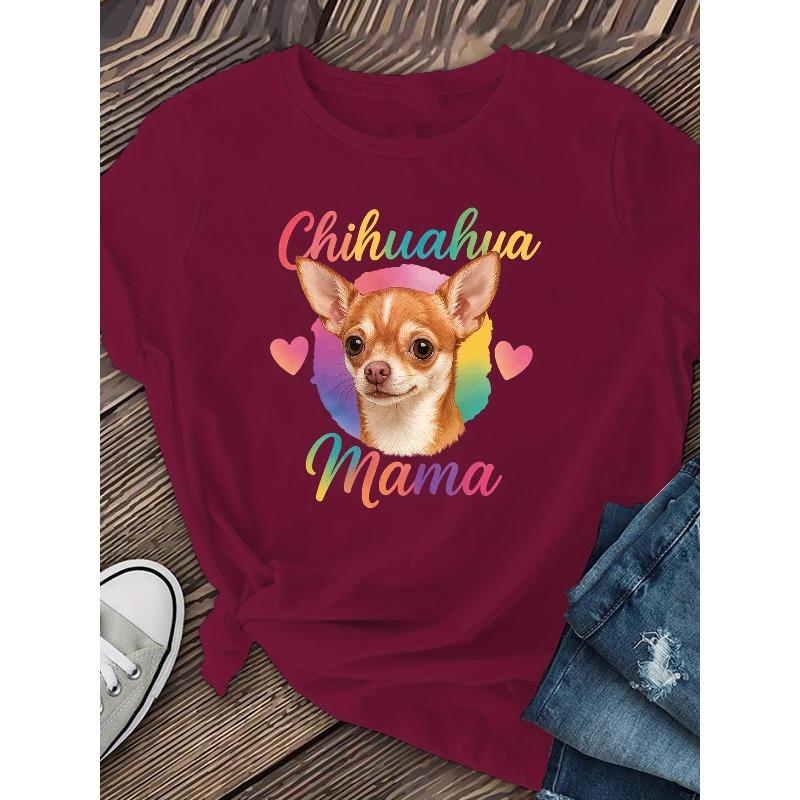 [Chihuahua Mom Theme] Casual Short-Sleeve Tops for Women Featuring A Chihuahua Mom Theme - Perfect for Spring and Summer Wear