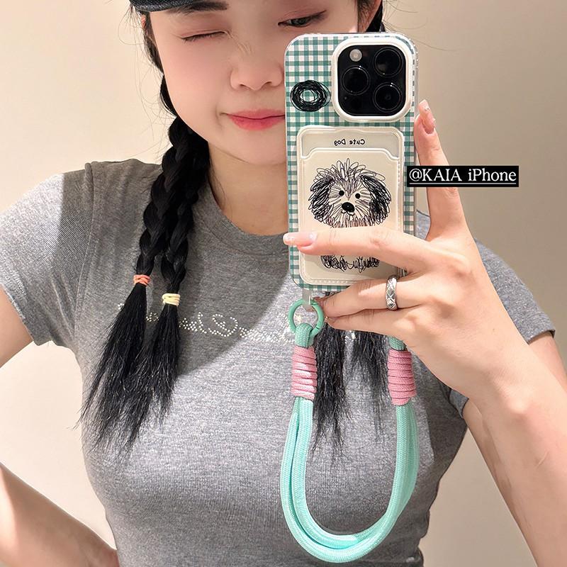 Plaid Puppy Series 11 Card Bag Mobile Phone Case Lanyard Cute Applicable Machine Model 11 Girl 11 Anti-drop Protective Cover