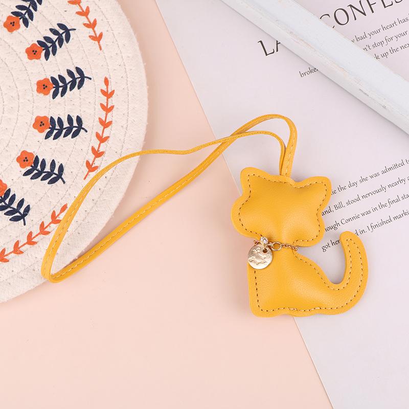 Pu Leather Cat Pendant Keychain Cute Animal Keyring Women Bag Charm Handbag Hanging Decoration For Girl Gifts