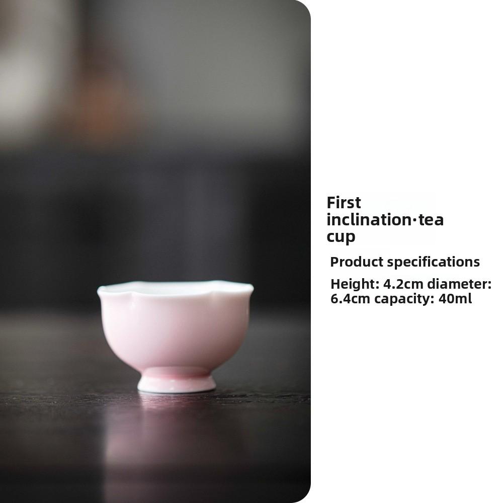 

Solid color baby powder petal ceramic tea cup Kung Fu tea set household small high-footed tea cup master cup 200ml