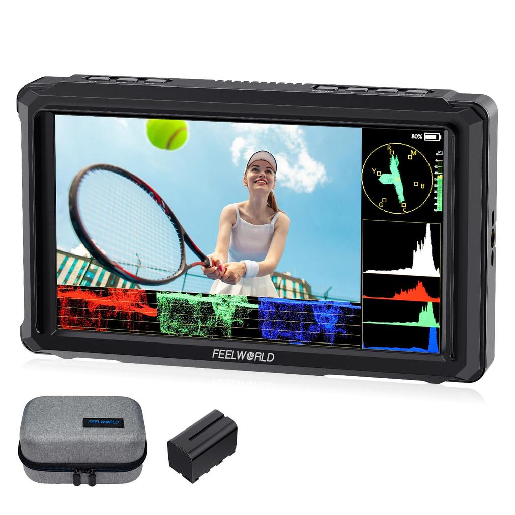 FEELWORLD FW568 PRO 1200nit High Brightness Camera DSLR Field Monitor with F750 4400mAh Battery and Custom 3D LUT Camera 4K 60Hz HDMI Waveform