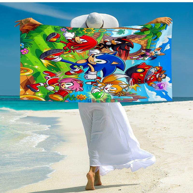 Ultra-Soft Beach Towel with Sonic Theme,Ideal for Pool - Camping, Diving - Perfect Travel Essential, Vibrant Beach Towel.