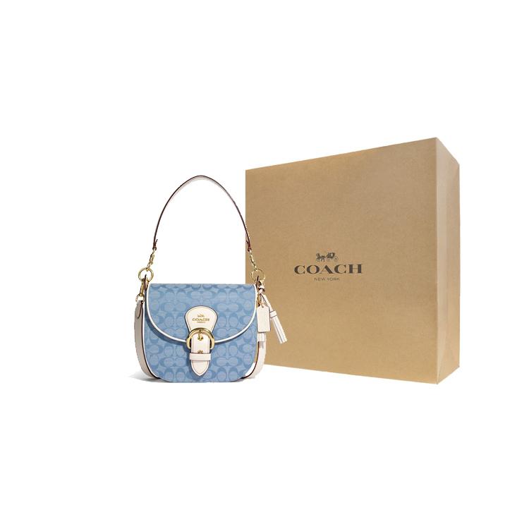 New COACH Kleo Canvas With Leather Shoulder Bag Crossbody Bag Medium Size Women's Blue Monogram White C8514-IMUDY