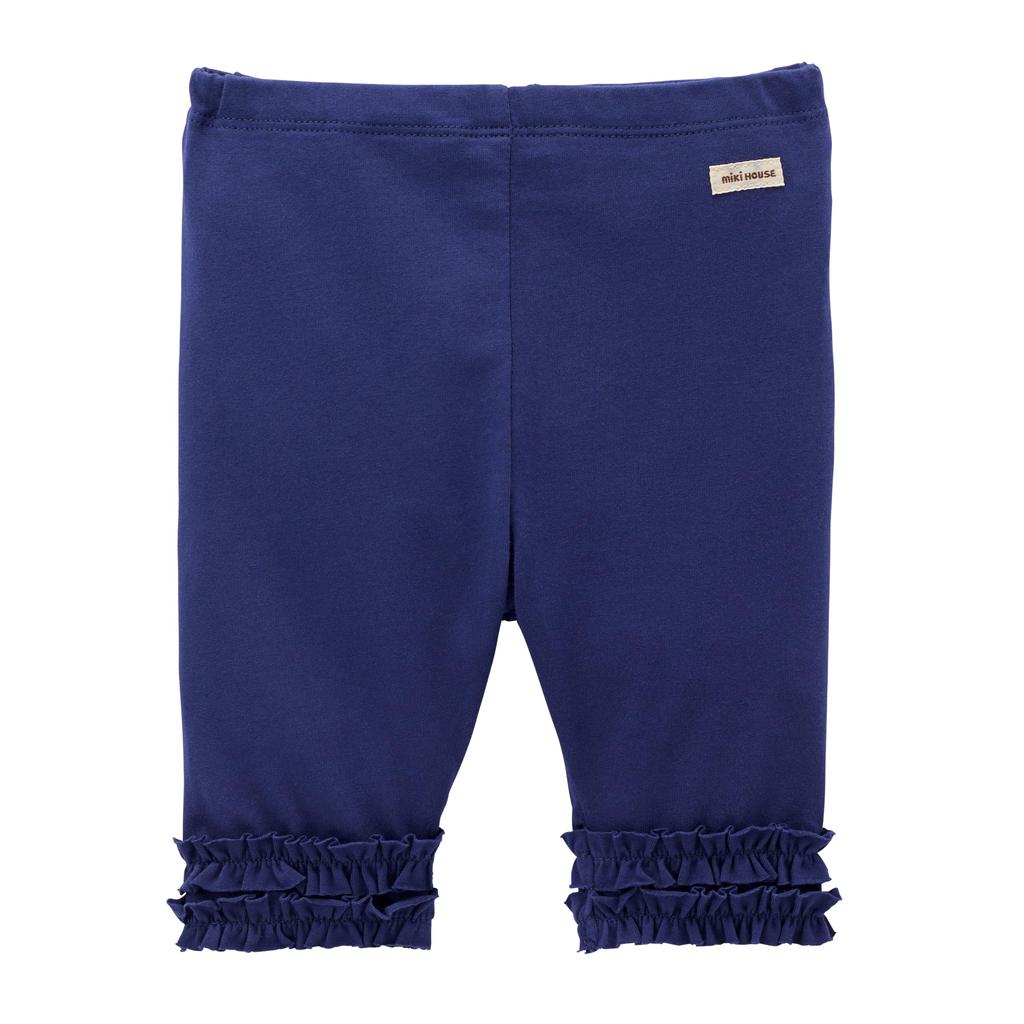 MIKI HOUSE 6-Length Leggings/Spats/Half Pants, Solid Color, Ruffled, for Girls, Baby, Kids, Children's Clothing, Pants, 12-3118-149, 110cm, Navy