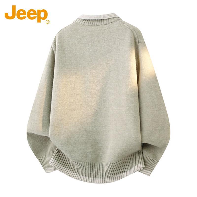 Jeep Men's Winter Faux Two-Piece Stand Collar Knit Sweater