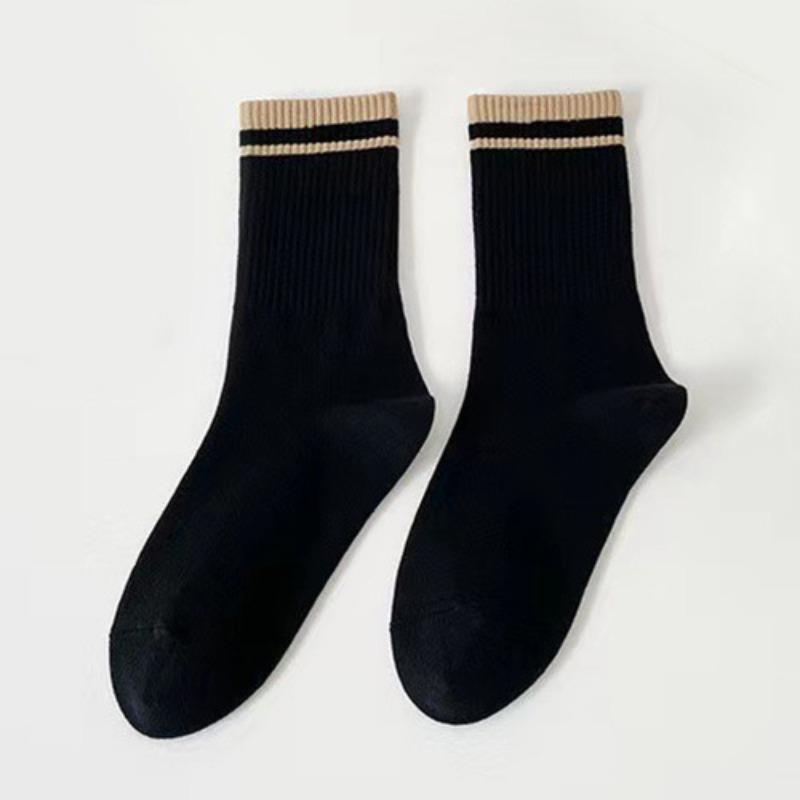 Men's and Women's Matching Solid-color Cotton Mid-calf Socks, Versatile Striped Long Socks, Sporty and Casual, Trendy Sports Socks, Cotton