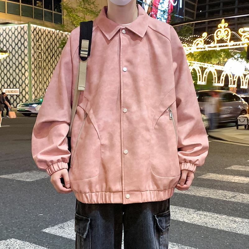 Jaqueta de couro PU masculina solta plus size cor sólida jaqueta casual masculina