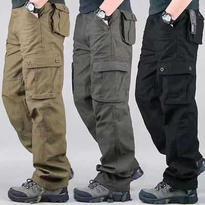 Men's Trendy Loose-Fit Outdoor Work Pants, Multi-Pocket, Plus Size, Straight-Leg, Wear-Resistant, Washable Casual Wear