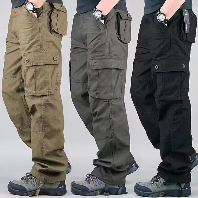 Men's Trendy Loose-Fit Outdoor Work Pants, Multi-Pocket, Plus Size, Straight-Leg, Wear-Resistant, Washable Casual Wear