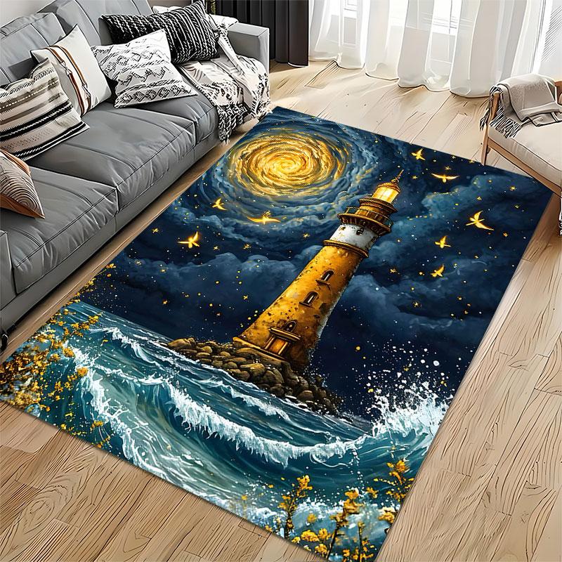 Lighthouse In Starry Night Scene Suitable As a Non-slip Mat for the Living Room or Bedroom Sofa