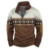 3D Geometric Pattern Men's Zipper Sweatshirts Vintage Ethnic Long Sleeve Half Zip Pullover Fashion Outdoor Street Casual Clothes
