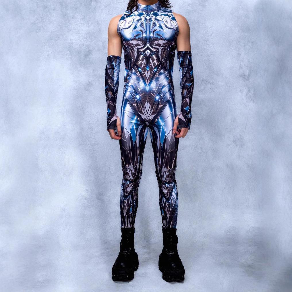 Unisex Cyber Punk 3D Digital Printing Halloween Party Role Play Outfit Women Men Cosplay Costume Carnival Jumpsuit