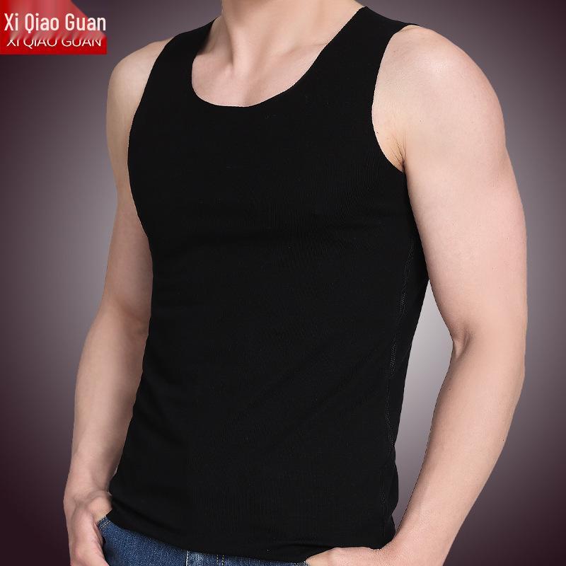 Men's Seamless Cotton Vest - Breathable, Elastic, Ribbed, Round Neck, Comfortable Base Layer