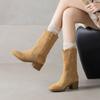 Krazing Pot Cow Suede Nubuck Winter Round Toe Modern Boots Med Heels Slip on Knitwear Women Mid-calf Boots