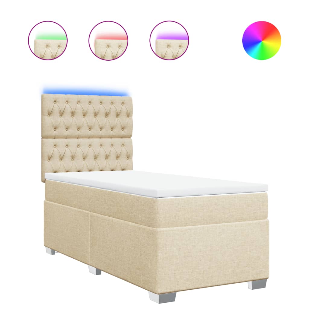 Box Spring Bed with Mattress Cream 90 x 190 cm Fabric