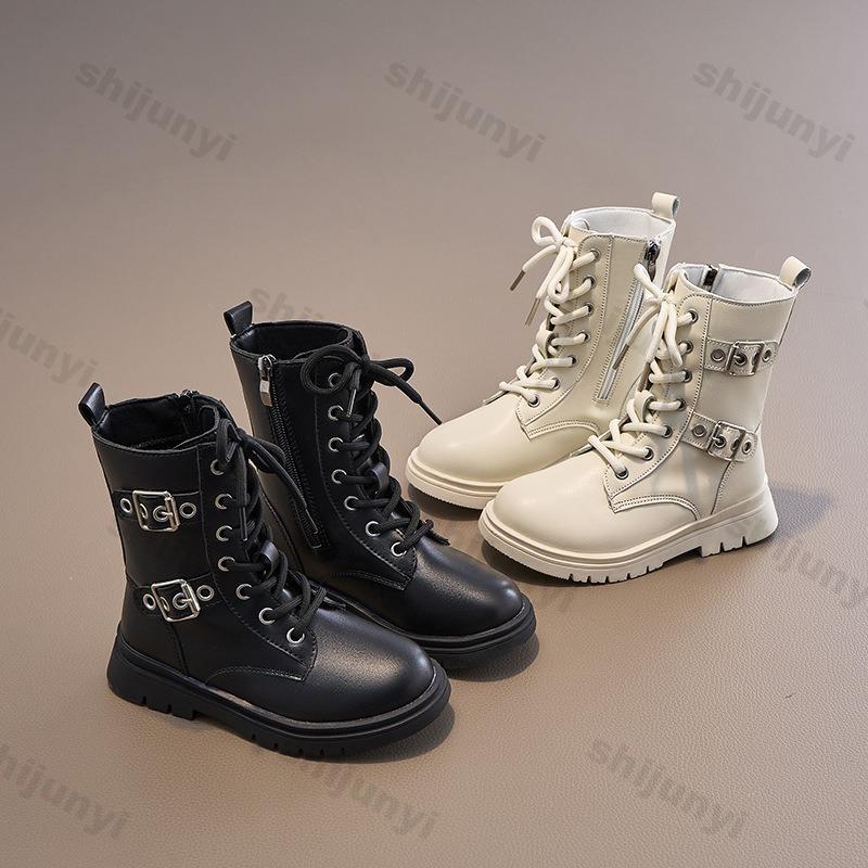 Autumn Children Short Boots   Girl  Comfortable Korean Solid Color Versatile Zip PU Leather Shoes Kids Ankle Boots