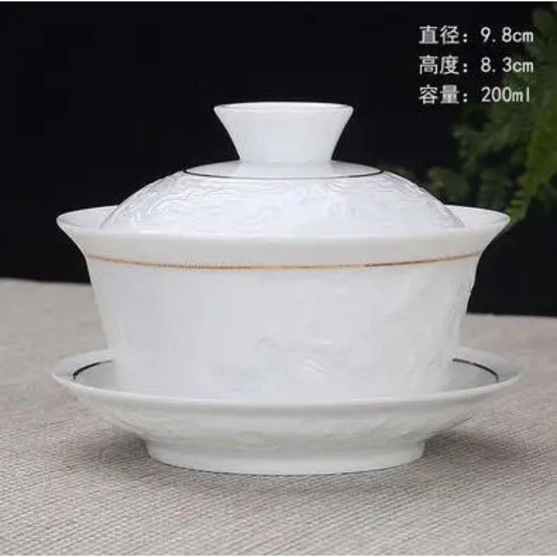 Chinese Hand Painted Kungfu Tea Set, Tureen Dehua, White Porcelain, Gaiwan, Pot Set for Travel, Fast Cup, High Quality