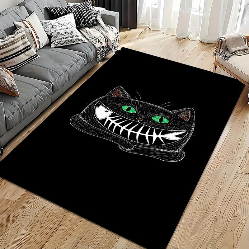 Black Cat with Fishbone Smile suitable as a non-slip mat for the living room or bedroom sofa