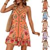 Women Sleeveless V Neck Floral Print Dress Casual Loose Fit Summer Holiday Sundress Lightweight Fabric Bohemian Style