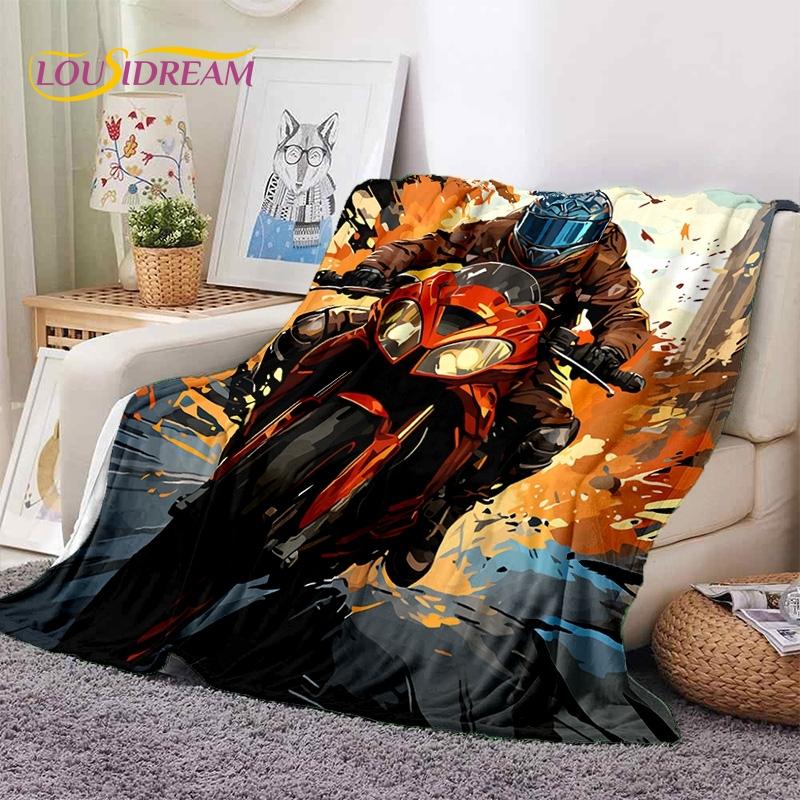 Motocross Modern Retro Motorcycle Soft Blankets,Keep Warm Throw Blanket Comfortable Blanket for Picnic Beds Sofa Home Bedroom