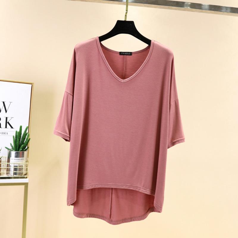 Spring Summer Women's Dusty V Neck Batwing Sleeve High Low Hem T-Shirt