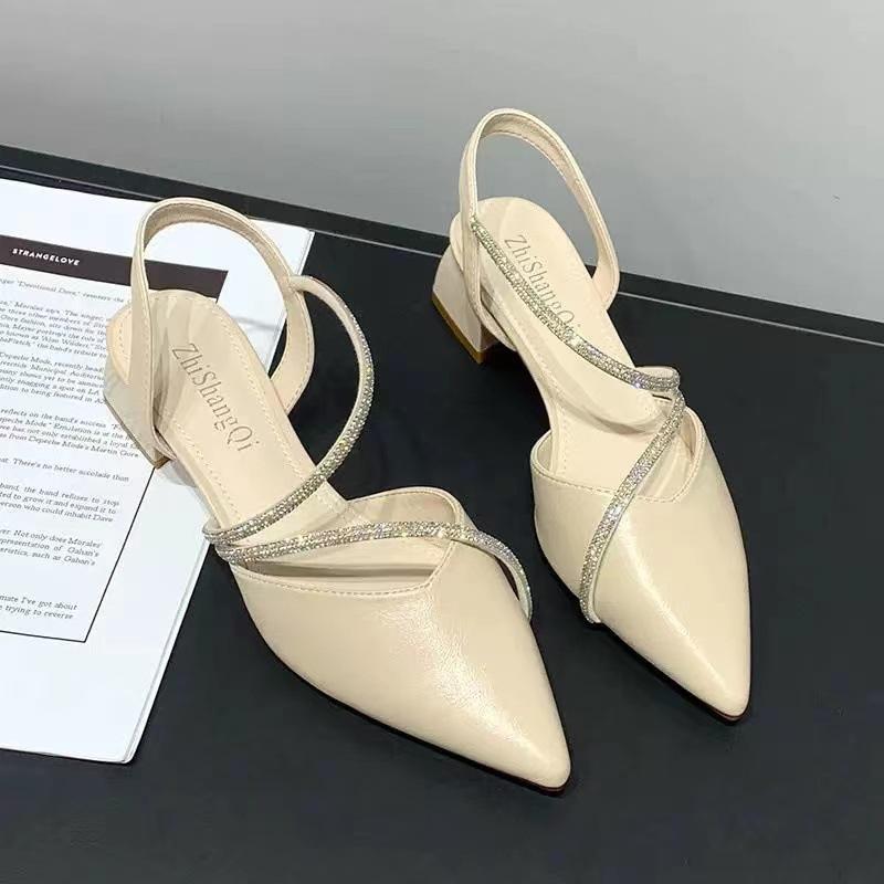 Fashion 2025 Summer New Women's Fashion Comfortable High Heels Women's Shoes Slip-on Pointed Toe Rhinestone Sandals Zapatillas Mujer