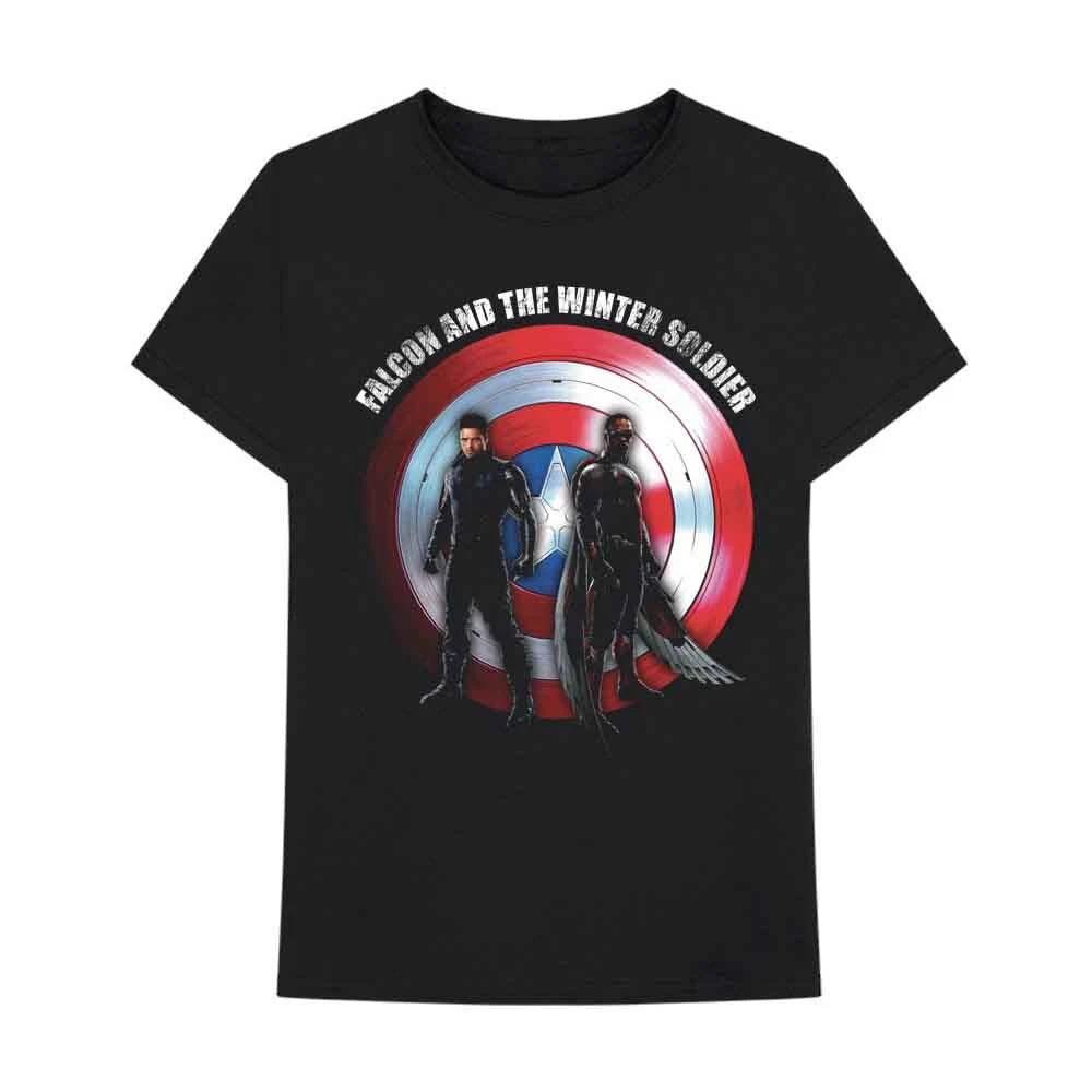 Falcon & Winter Soldier T Shirt Shield Logo Official Marvel Mens Black L XL
