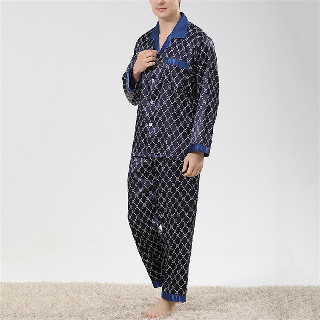 Sleepwear Mens Silky Satin Pajamas Set Long Sleeve Nightwear Loungewear
