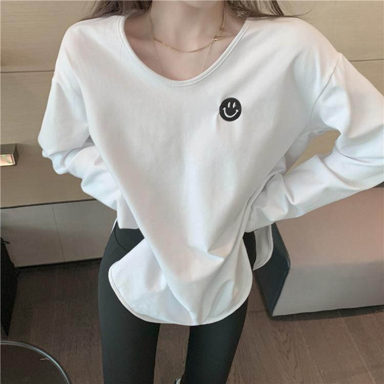 

Белая плюшевая базовая рубашка для женщин с модной свободной хлопковой футболкой с разрезом на осень и зиму с длинными рукавами для женщин, топ средней длины XXL