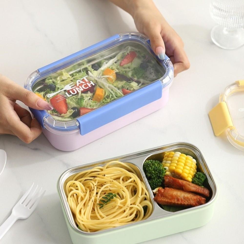 304 Stainless Steel Divided Lunch Box with Fork Spoon Food Container New Bento Box  For Meal Prep