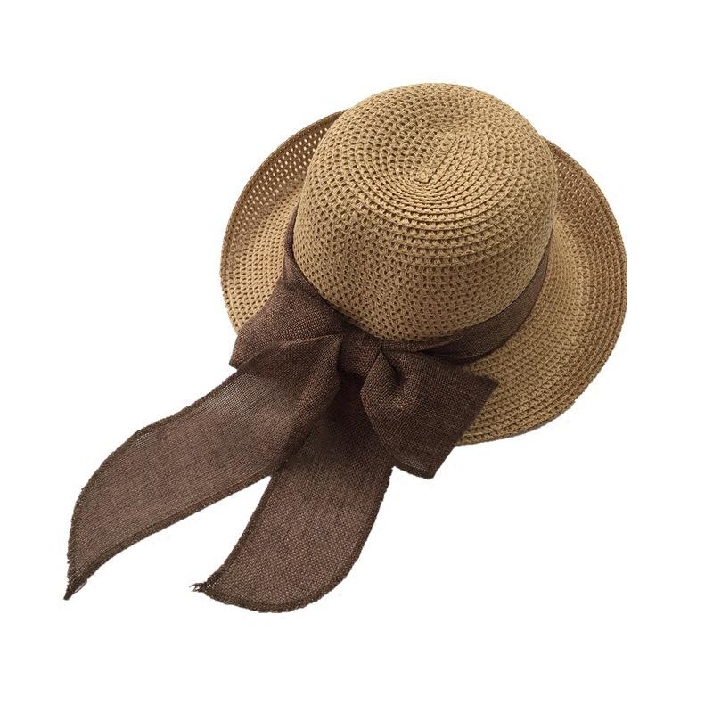 Bow Straw Hat Beach Hat Women's Summer Seaside Casual Versatile Sun Hat Big Brim Vacation Cool Hat Summer