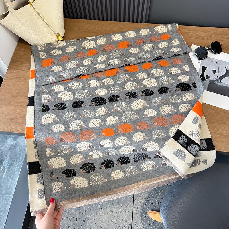 Fashion versatile contrasting colors double-sided imitation cashmere scarf winter high-end warm shawl women