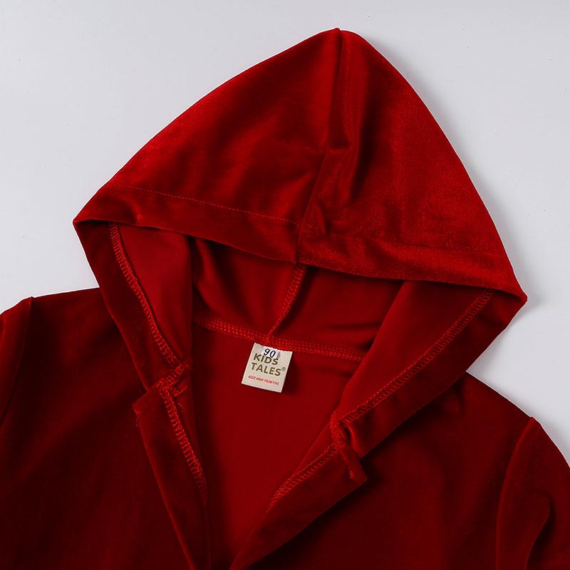 Unisex Kids Hooded Velvet Bathrobe - Solid Color, Long Sleeve, Spring & Autumn Style