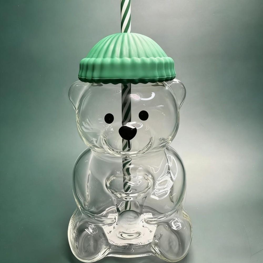 Mit Deckel Bär Glasbecher Transparent Bär Strohhalmbecher Niedlicher Teddybär Glasbecher Heimbar