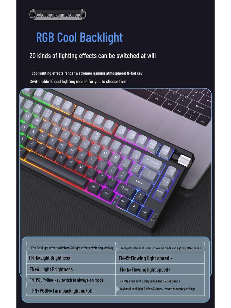 Echte mechanische GK75-Tastatur mit drei Modi: Bunte Hintergrundbeleuchtung, Blauer Schalter, Hot-Swappable, Gaming-Drehregler
