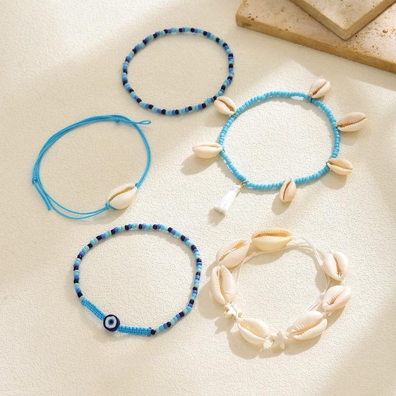 Shell Anklet Summer Ocean Wind Accessories Female Versatile Personality Handmade Blue Rice Bead Starfish Leg Ring