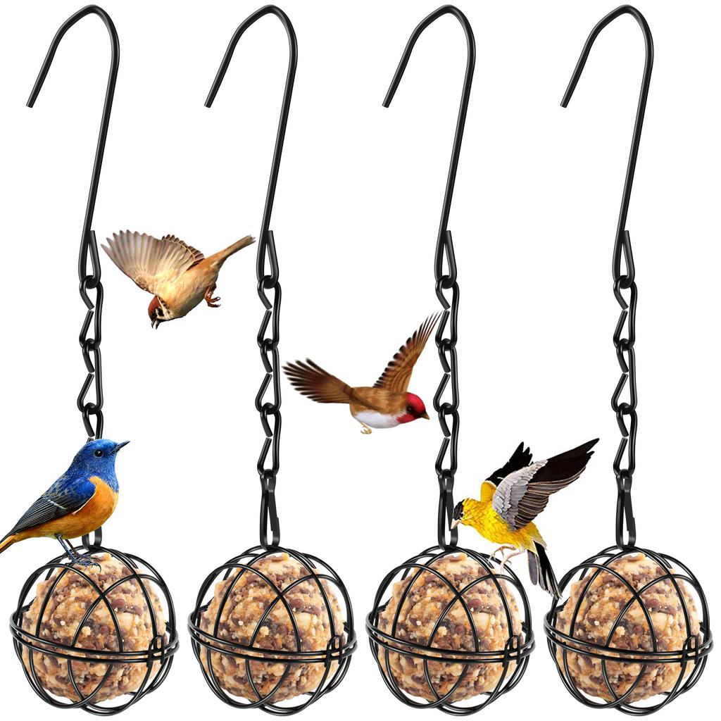 4Pcs Metal Suet Ball Bird Feeder Set with Hanging Chain Squirrel Proof Bird Feeders for Outdoor Garden Hummingbird Feeders