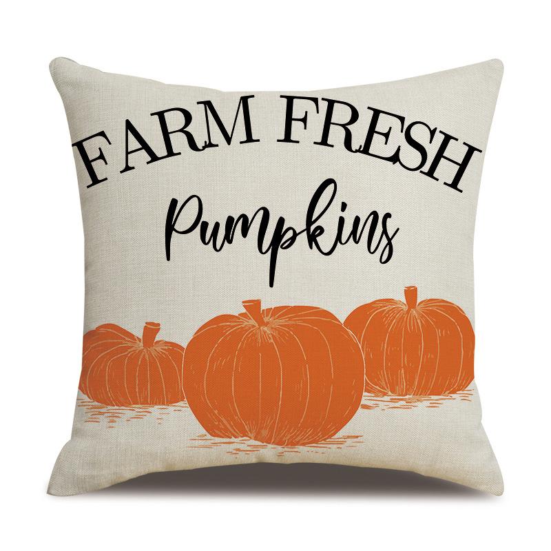 Thanksgiving Linen Pillowcase Autumn Pumpkin Print Pillow Cushion Cover