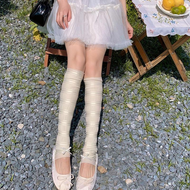 Dámské tenké krajkové podkolenky jednobarevné ledové hedvábí návleky na ruce návleky na nohy ozdoba mašle JK