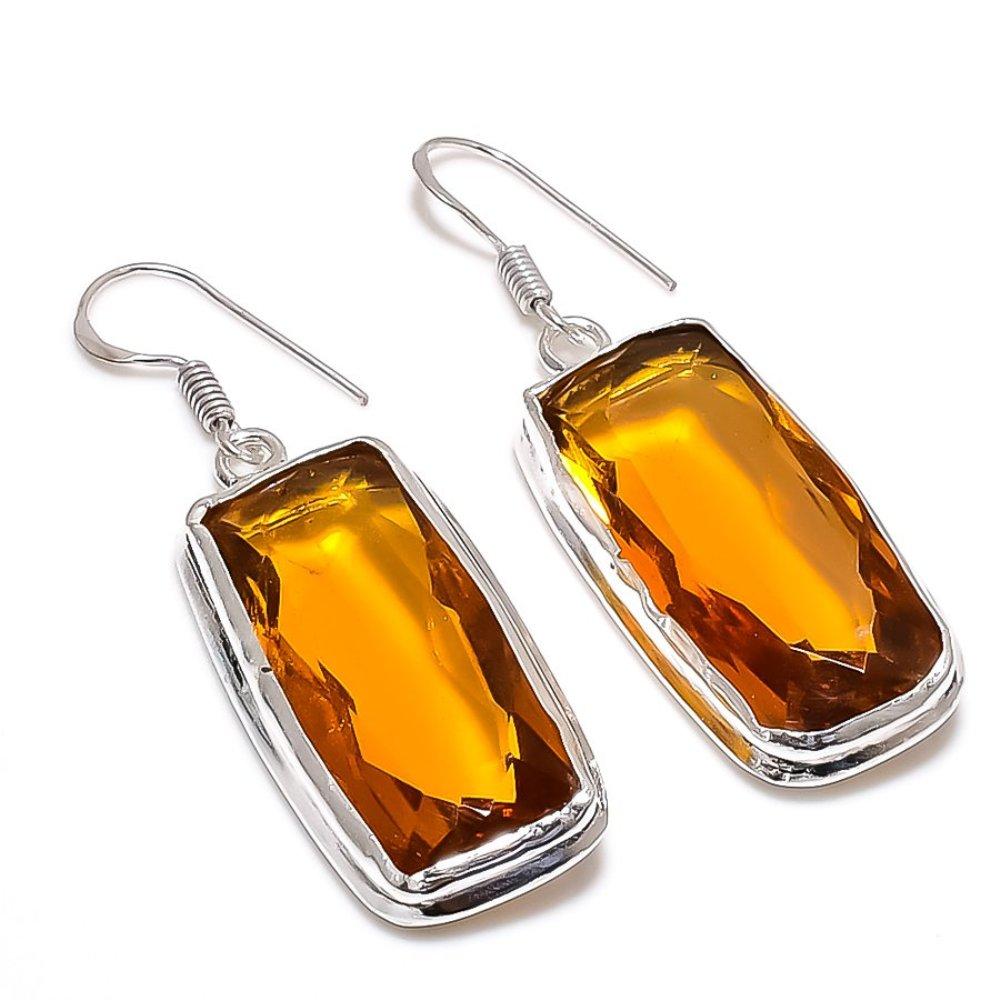 Honey Topaz Gemstone Handmade 925 Sterling Silver Jewelry Earring 2.01" N9u36