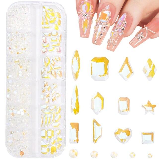 Nail Art Strass Kristall Charms Glas Edelstein Rosa Blau Flatback Gemischte Größe Nagel Charms Für DIY Nagel Dekoration