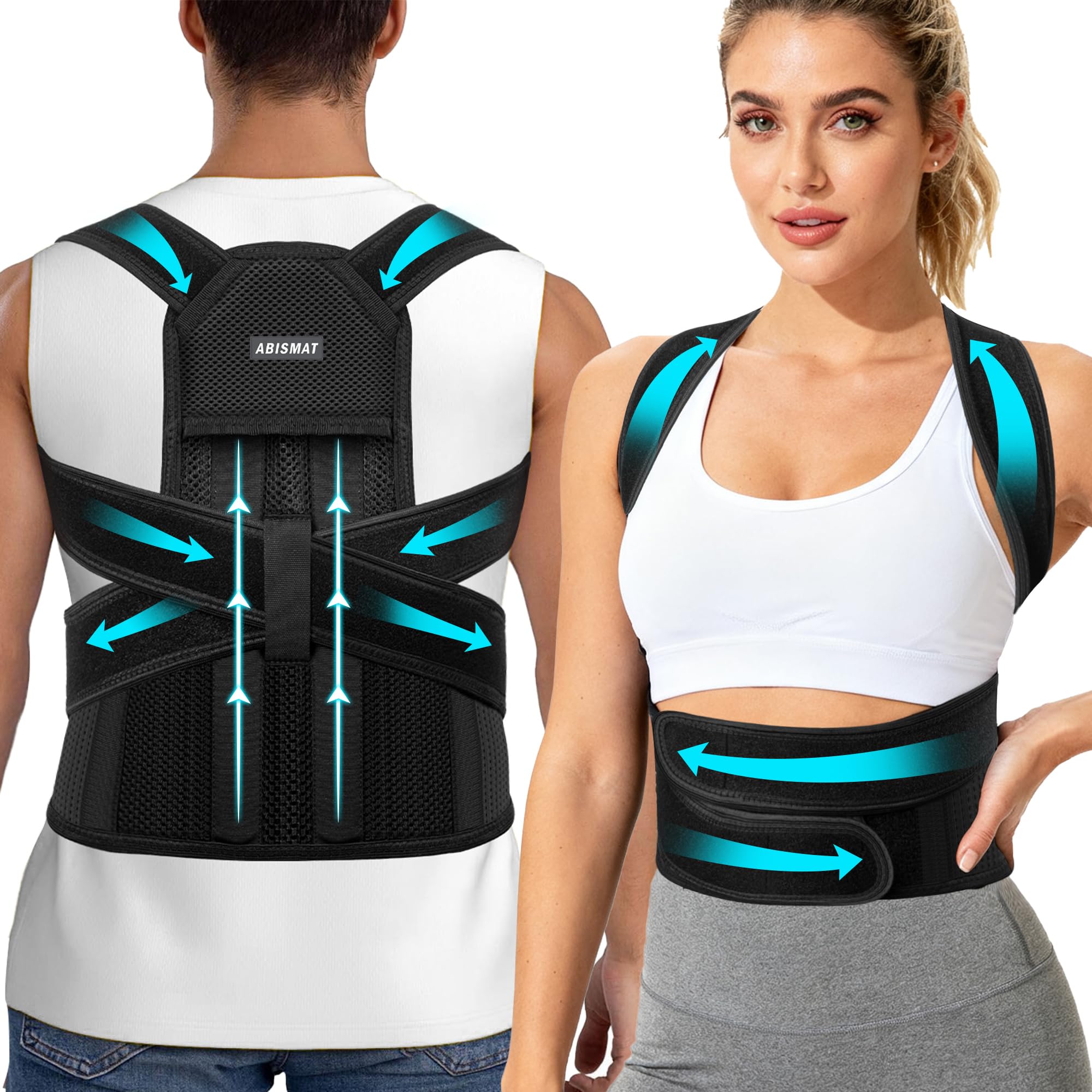 

Abismat Upgraded Back Posture Corrector for Men and Adjustable Shoulder Full Back Upper and Lower Back Brace for Pain and Humps Brace, Women,