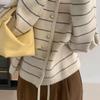 French Striped Knitted Cardigan Women's Winter Loose Outer Wear Round Neck Vintage Sweater Coat