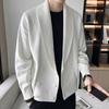 Men Sweater Coat Turn-down Collar Solid Color Long Sleeves Cardigan Buttons Warm Elastic Double-breasted Men Spring Coat for Work
