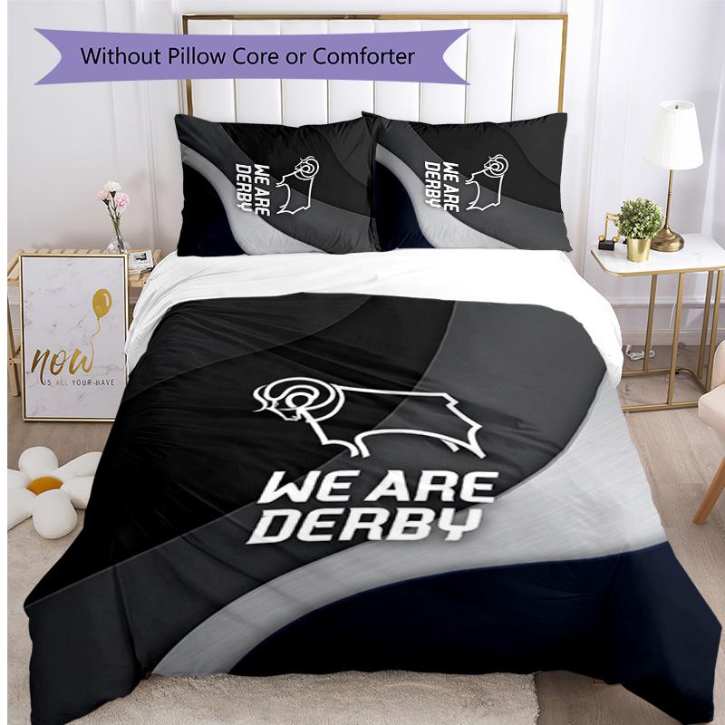 Derby County Football Bedrucktes 3-teiliges Bettwäscheset, Bequemes hautfreundliches Schlafzimmer-Bettbezug-Set