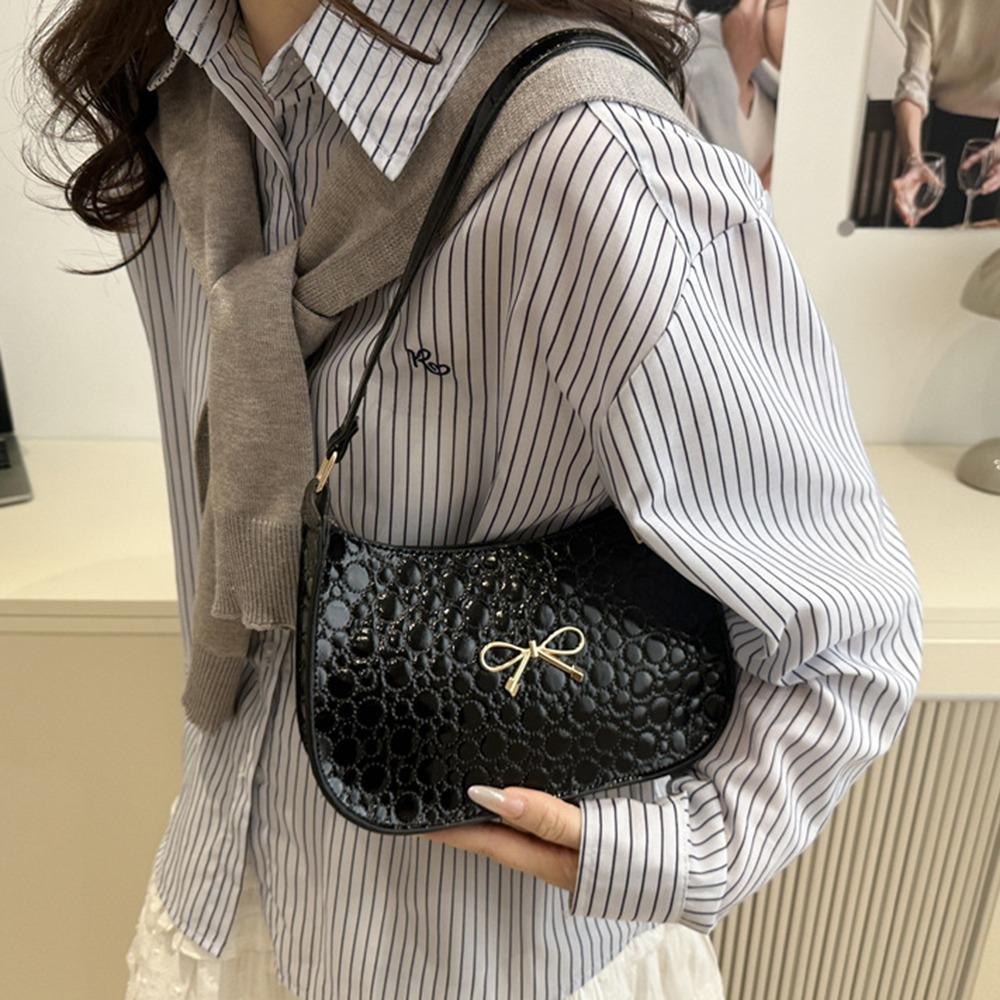 PU Leather Underarm Tote Bag Elegant Women Handbag Simple Bowknot Shoulder Bag  Work